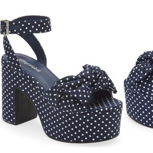 Jeffrey Campbell Blue and White Polka Dot Platform Sandals
